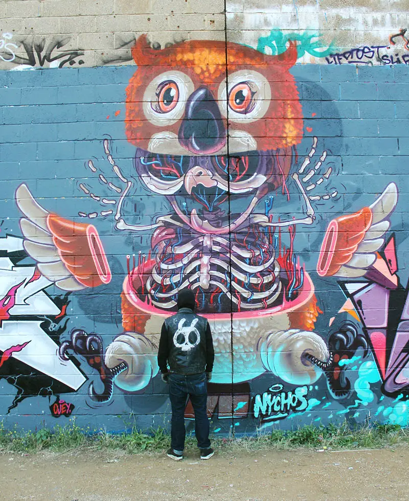 The “ghettobird” or “Dissection of an owl” mural in London 2012 nychos IIHIH