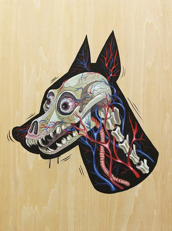 XRAY of a dobermann (acrylic on wood) Nychos IIHIH