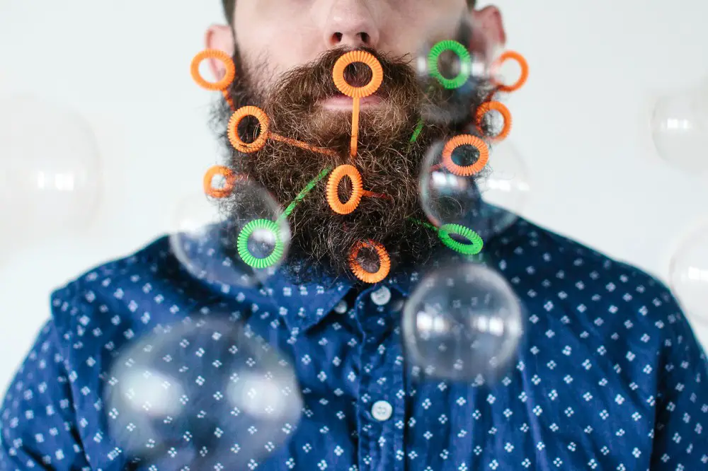 beard blowing bubbles