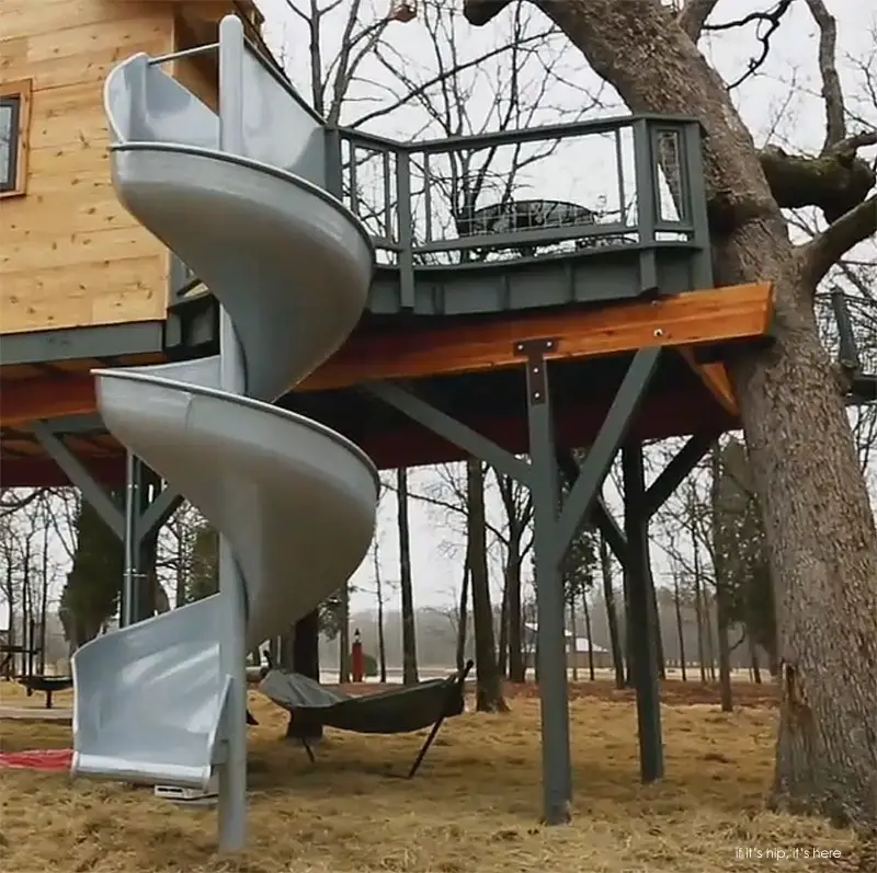 treehouse with corkscrew slide
