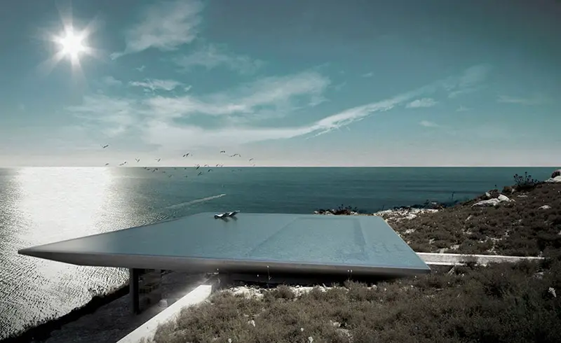 rimless swimming pool house in greece