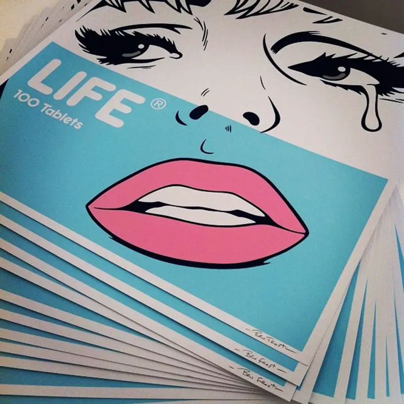 Life signed screenprints in blue for nowallsgallery