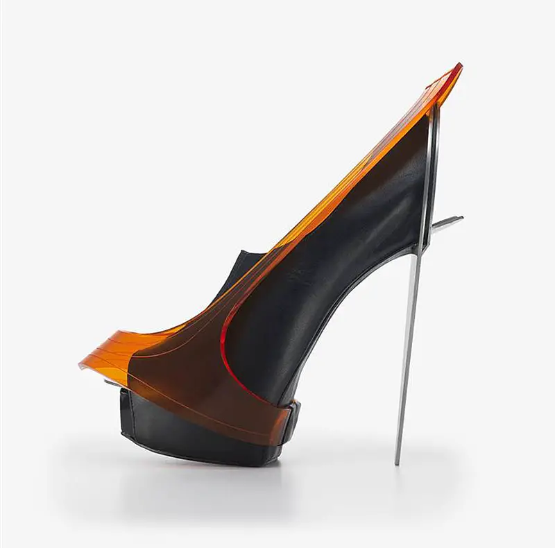 Chau Har Lee's “Blade Heel,” from 2010, made of perspex, stainless steel and leather