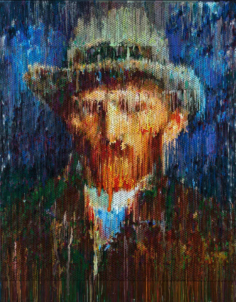 Van Gogh Self Portrait with Gray Felt Hat Interpreted, Impression, 2014, acrylic on wood, 70 1/8 x 54 in. (178.1 x 137.2 cm)