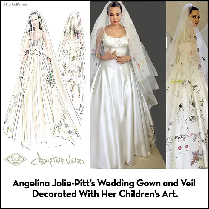 Read more about the article Angelina Jolie-Pitt’s Wedding Gown and Veil Decorated With Her Children’s Art.