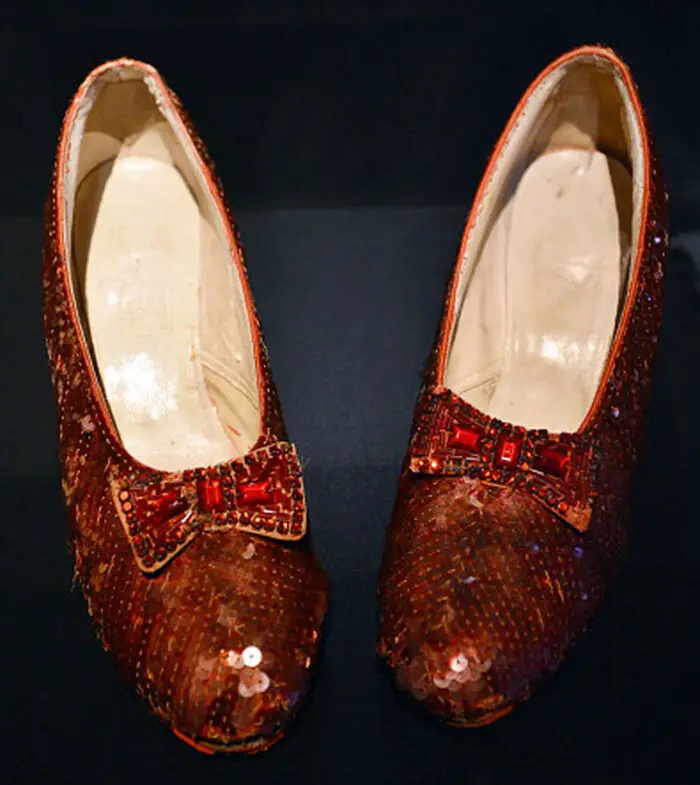 One of four original pairs of ruby slippers from 'The Wizard of Oz', designed by Adrian, 1939