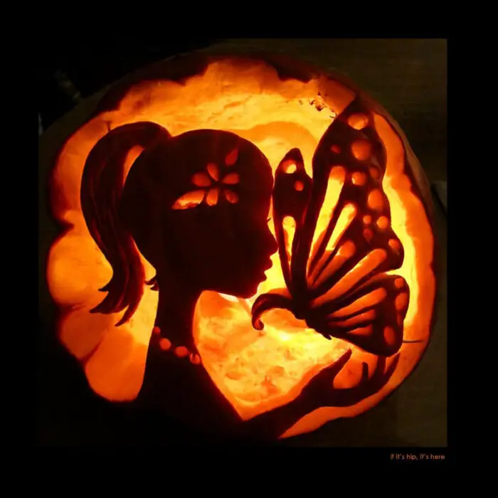 14. Beauty and the Butterfly pumpkin carving
