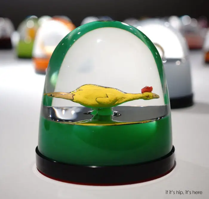 rubber chicken snow globe