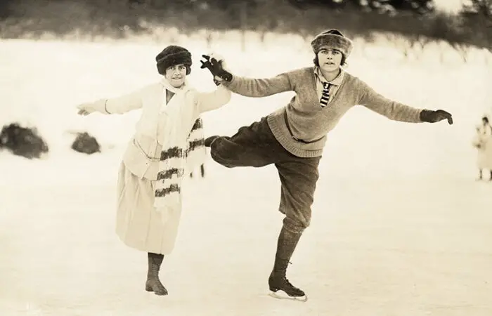 Skating at the Ice Carnival on Sunset Lake, c.1922. Vassar campus.