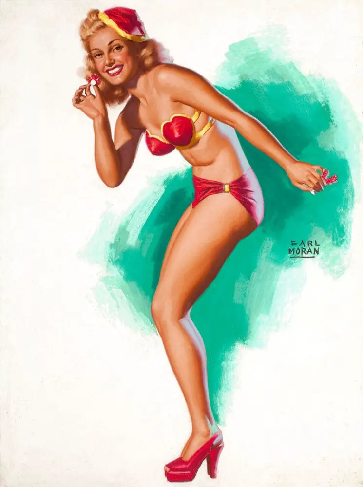 Earl Moran christmas pinup girl drawing