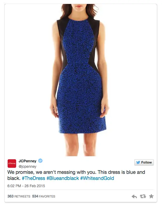 JC Penney respond tweet #Thedress