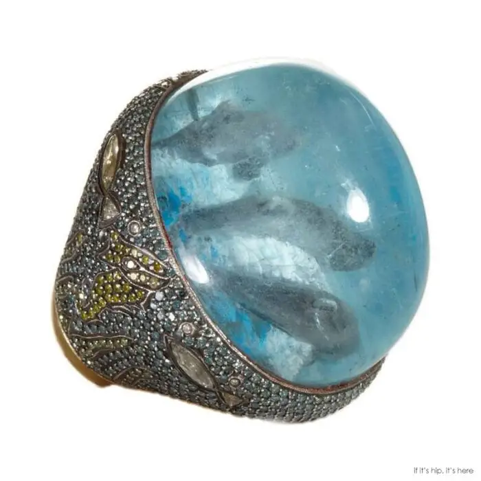 dolphins in cabochon gemstone ring