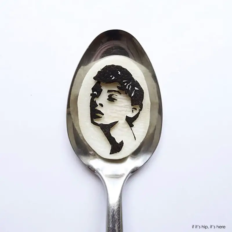 Audrey hepburn portrait on spoon