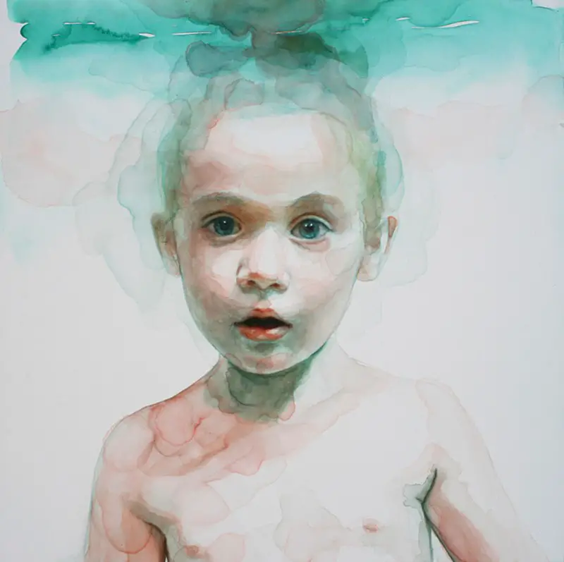 What? Why?, watercolor on clay panel, 12" x 12"