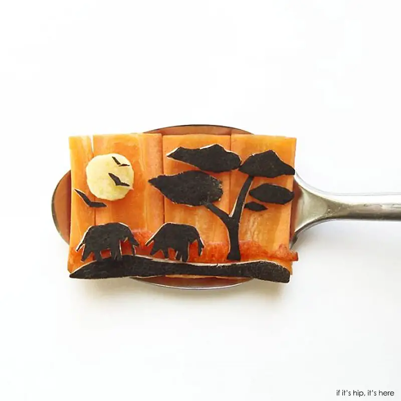 elephants at sunset on spoon