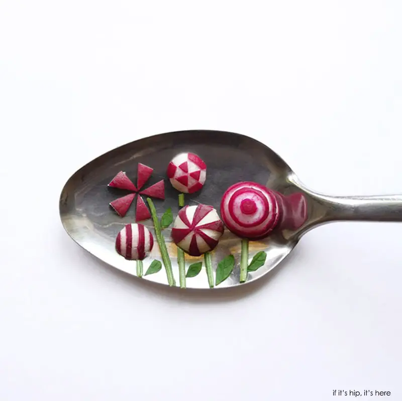 radish flowers on spoon