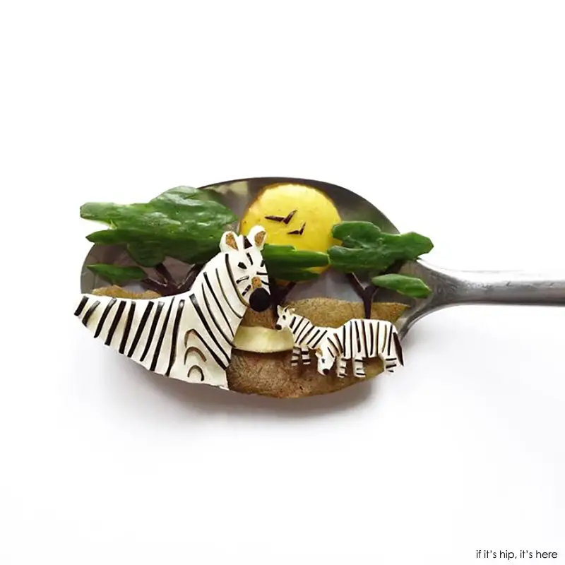 zebras made of food on spoon