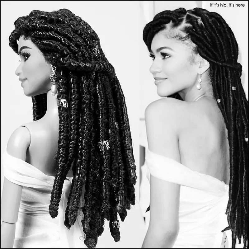 zendaya with doll black and white