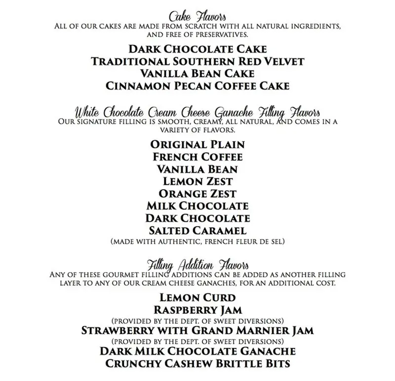 B&K Cake menu and flavors