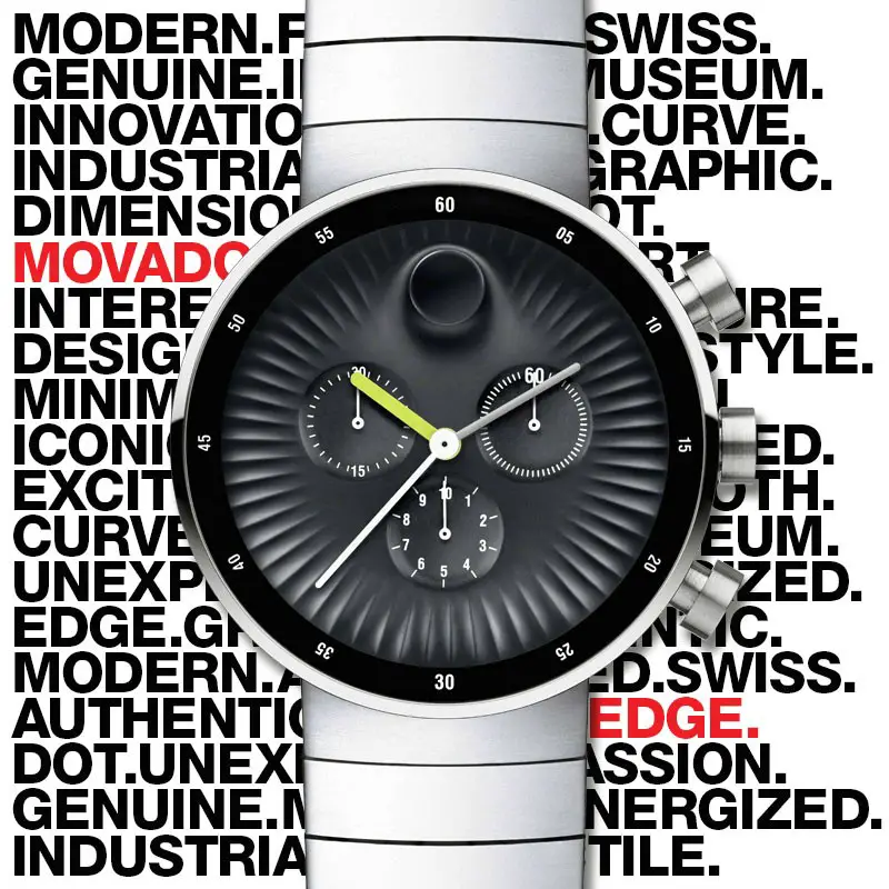 Movado EDGE on text bckgd