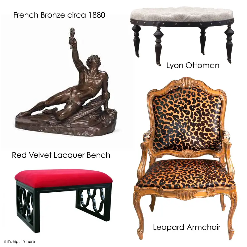 Previously Owned By A Gay Man bronze, bench, leopard and ottoman