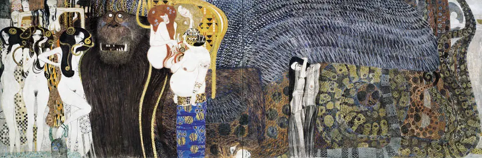 Gustav Klimt, Beethovenfries (Detail): Die feindlichen Gewalten