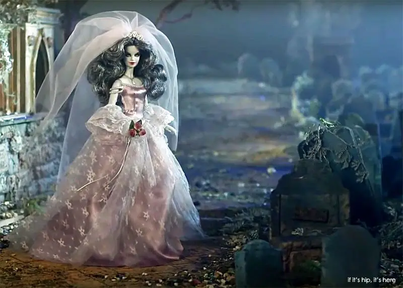 zombie bride barbie in cemetery