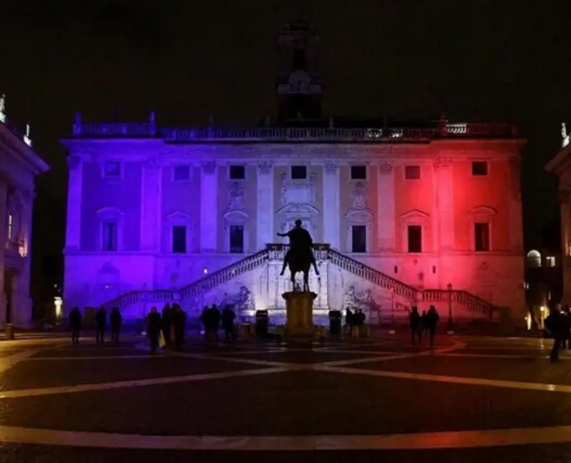 Rome Italy lights up for Paris