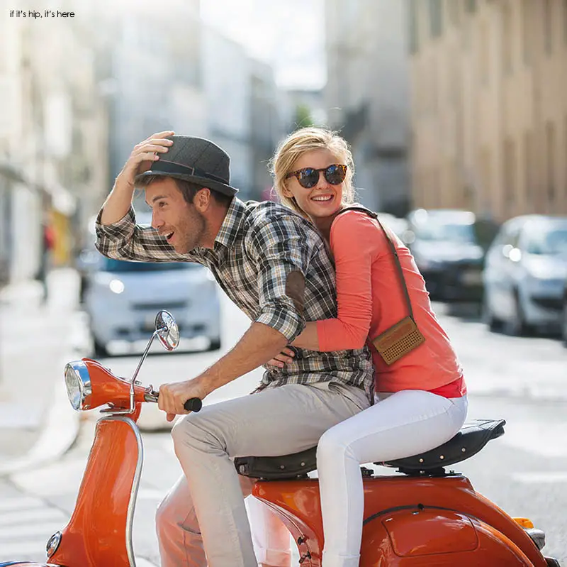 couple on scooter with brionvega wearit