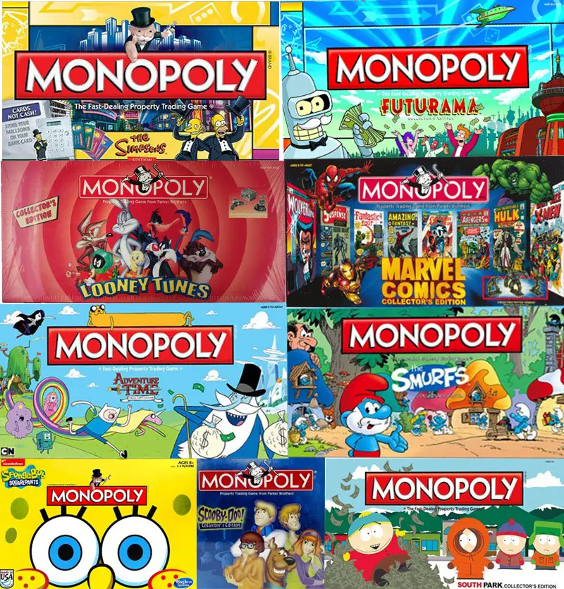 Cartoon and Animated show versions of Monopoly