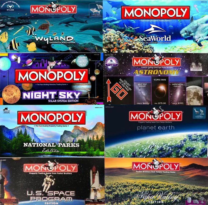 Earth Sky and Ocean versions of Monopoly