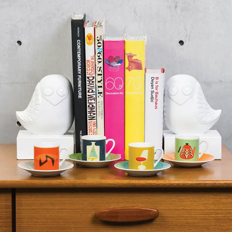 magpie modern espresso set and owl bookends