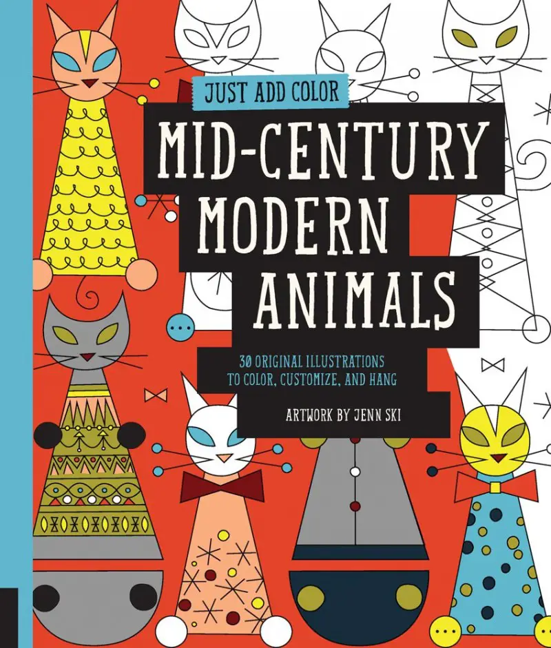midcentury modern animals coloring book