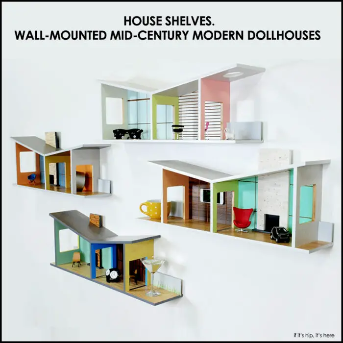Read more about the article House Shelves. Wall Mounted Mid-Century Modern Dollhouses.