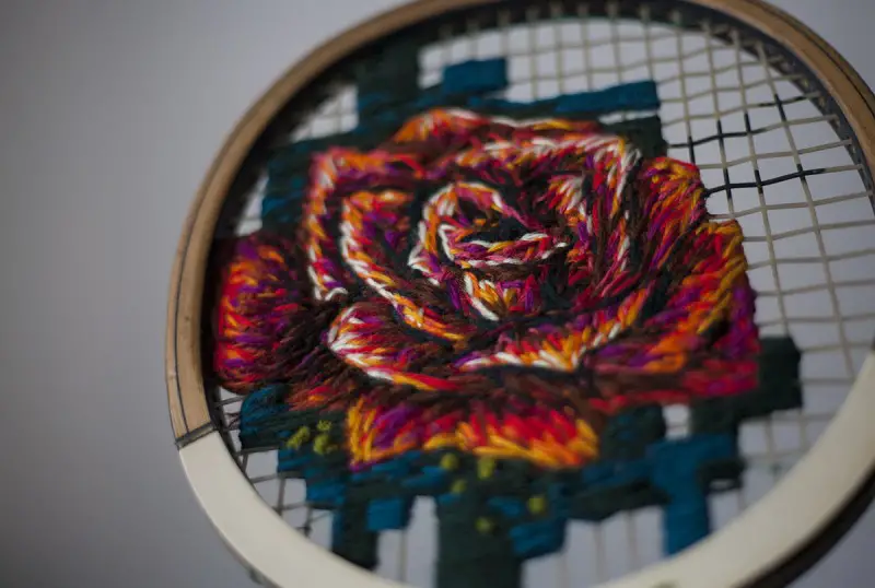 Danielle Clough embroidered racket, detail