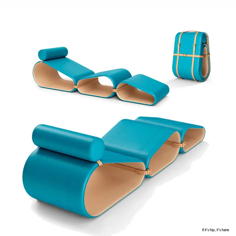 LV portable lounge chair in turquoise by Marcel Wanders