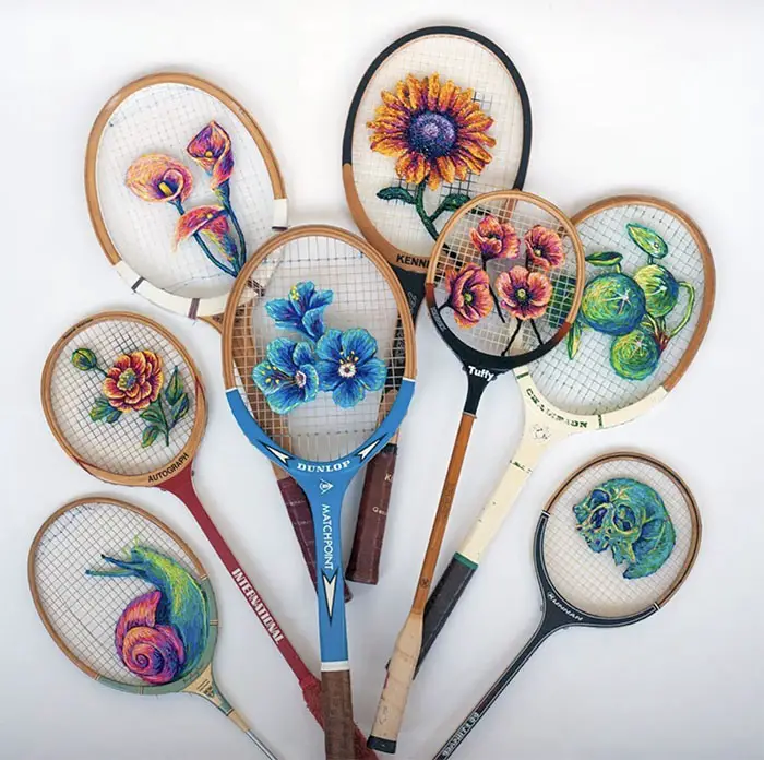 embroidered tennis raquets by danille clough IIHIH