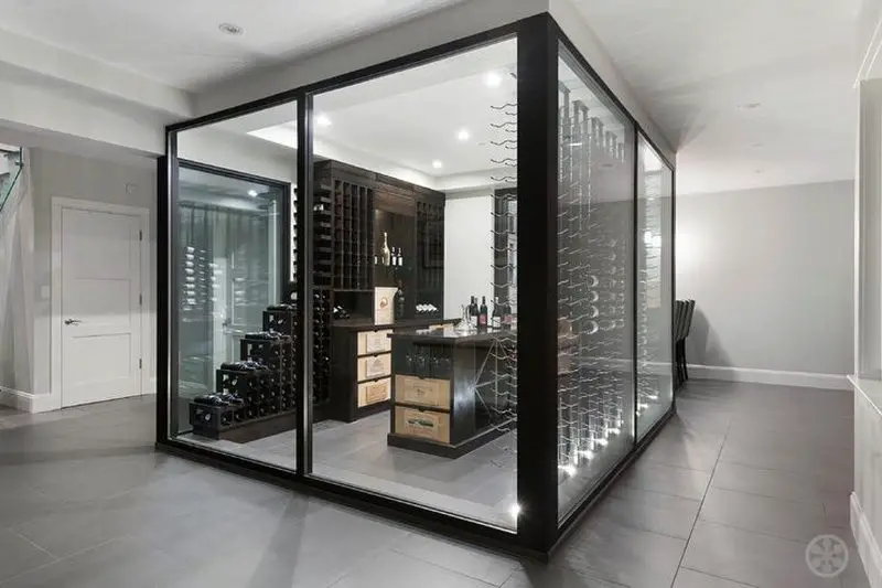 freestanding glass enclosed wine cellar