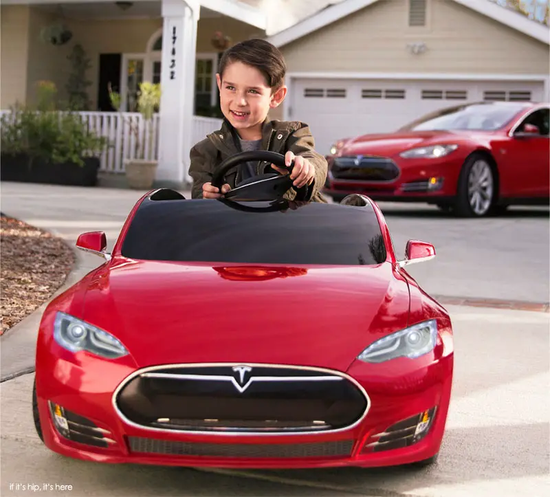 tesla s for kids red with boy