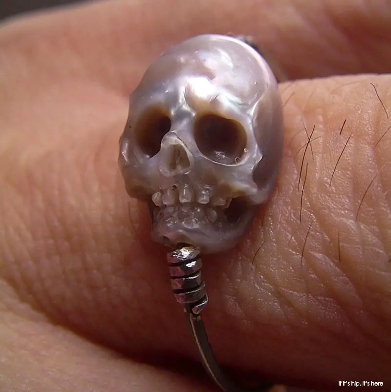 hand-carved pearl skull rings