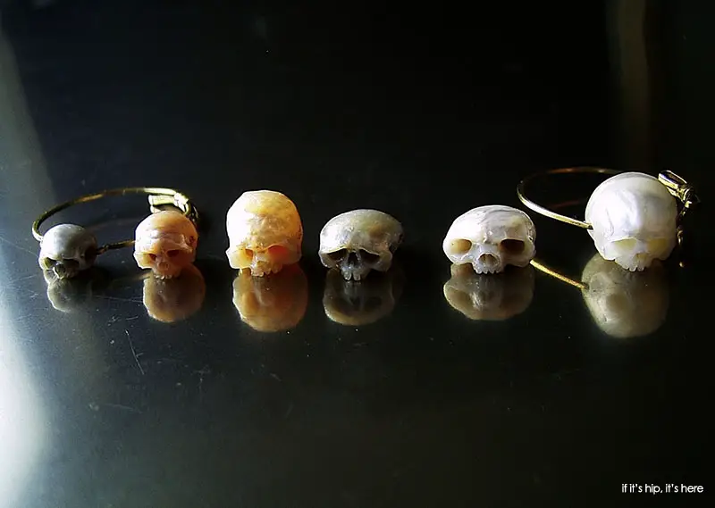 various sizes and shaped of vanitas carved pearl skull rings