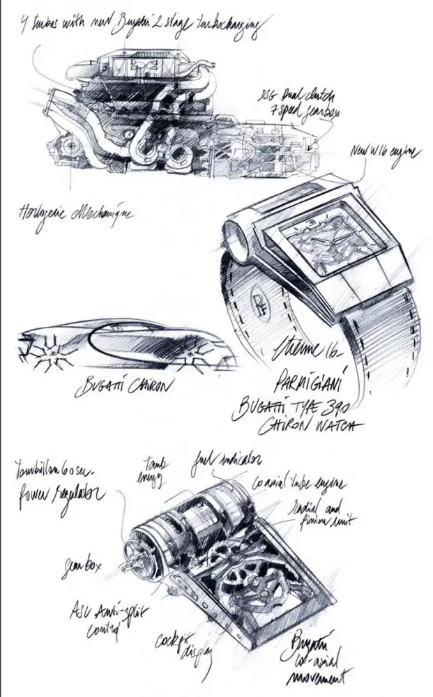 PF Bugatti Type 390 concept watch sketches