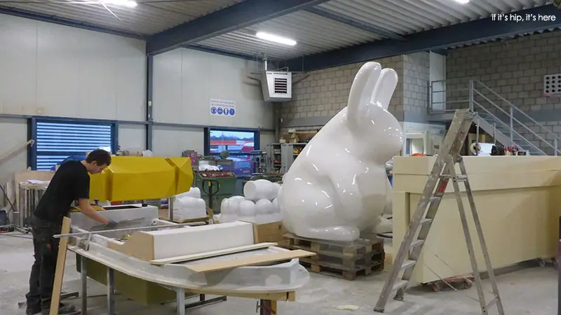 Tom-Claassenin studio working on his rabbits