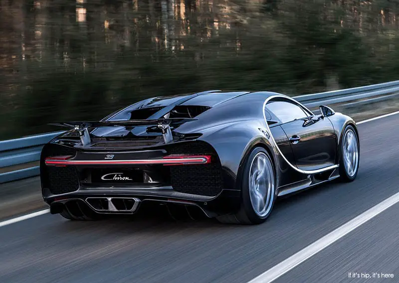 bugatti chiron in motion rear view