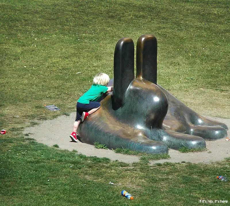 child climbing on Claassen rabbit