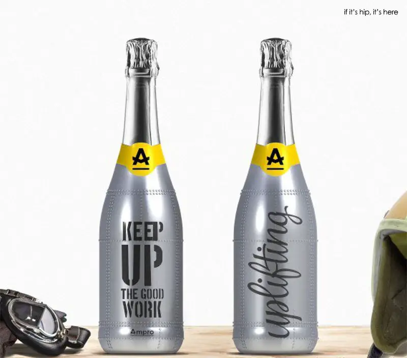 Champagne A, bottles with metal and rivets by Ampro Design