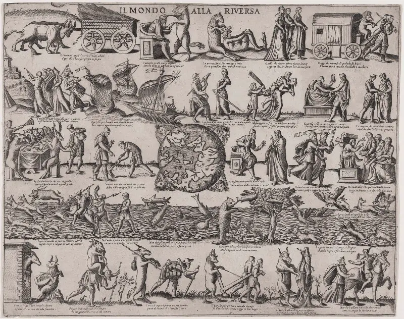 il mondo alla riversa engravings, 16th c.