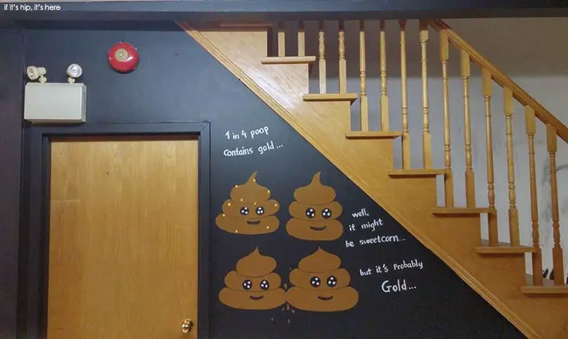 Cute poop wall art on the walls of the Poop Café