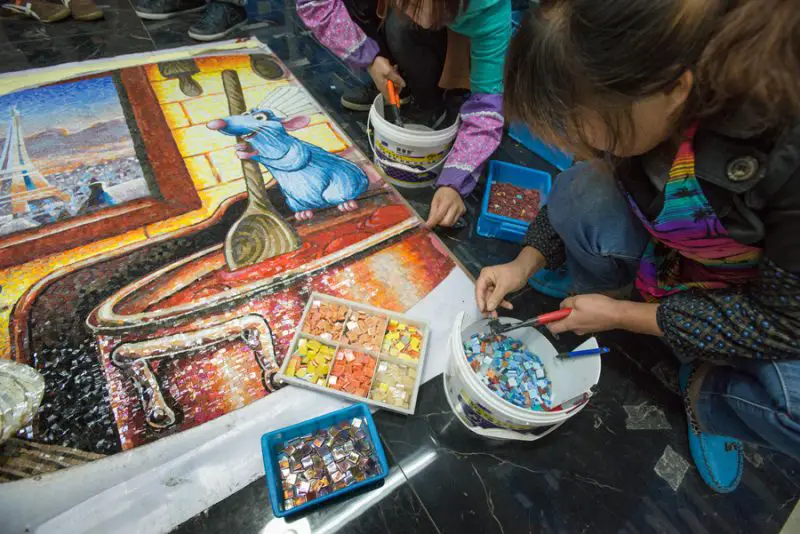 Creating the mosaics for the Garden of the 12 Friends