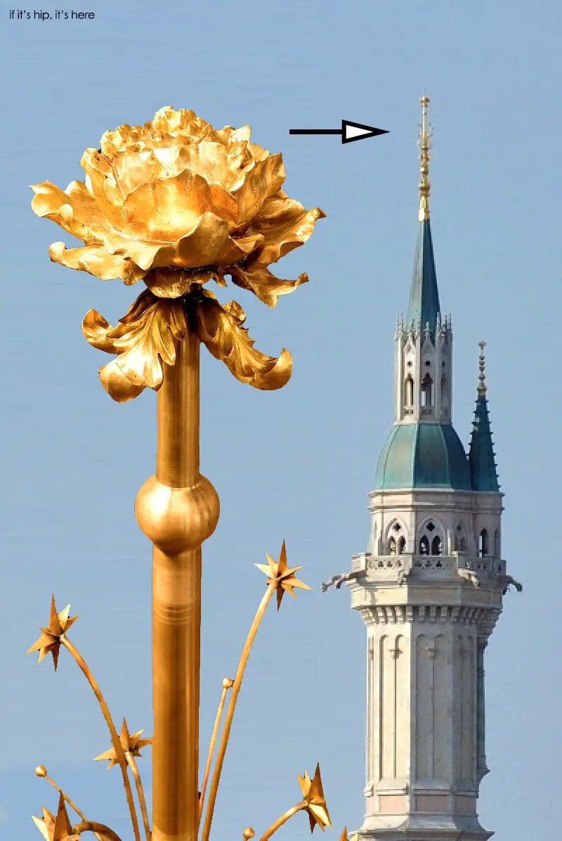 The flower of China, the Peony, sits atop the castle's tallest spire